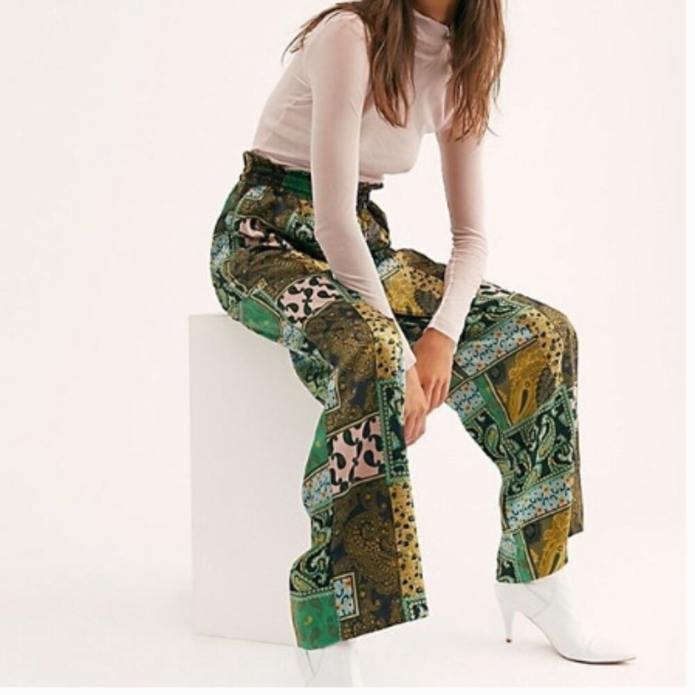 Free People Intimately Patch Things Up Pant Satin feel Pants Size S NWOT